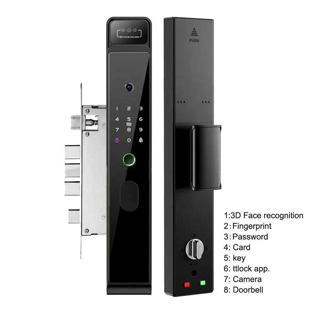 Face Recognition Door Lock com Wi-Fi, câmera de segurança automática, Intercom Visual, WiFi Lock, 3D