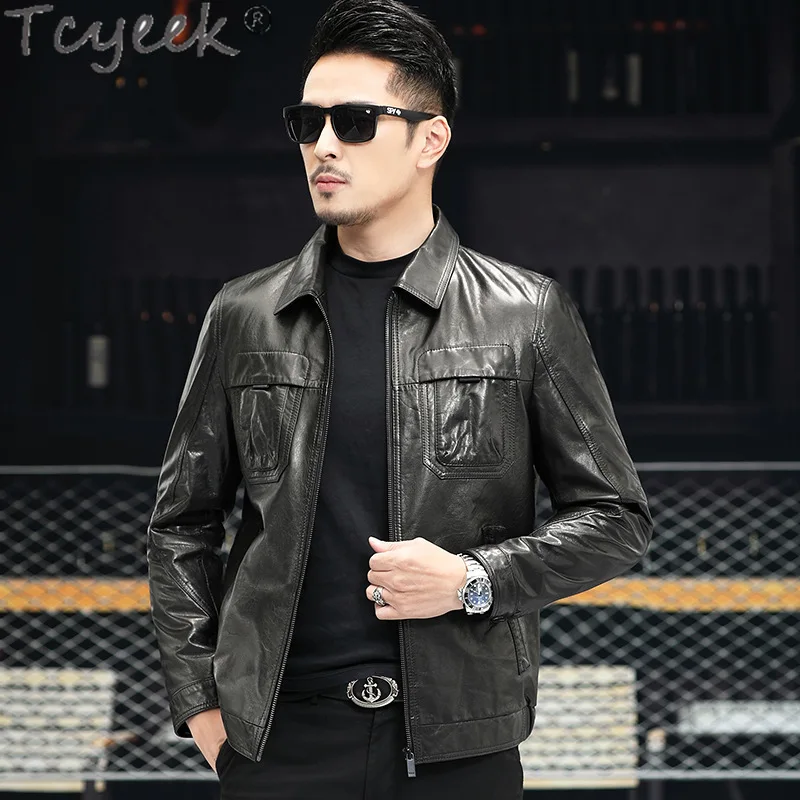 Tcyeek Genuine Leather Man Jackets Goatskin Coats Spring Autumn Clothes Motocycle Jackets New Leather Coat Jaqueta De Couro 2024