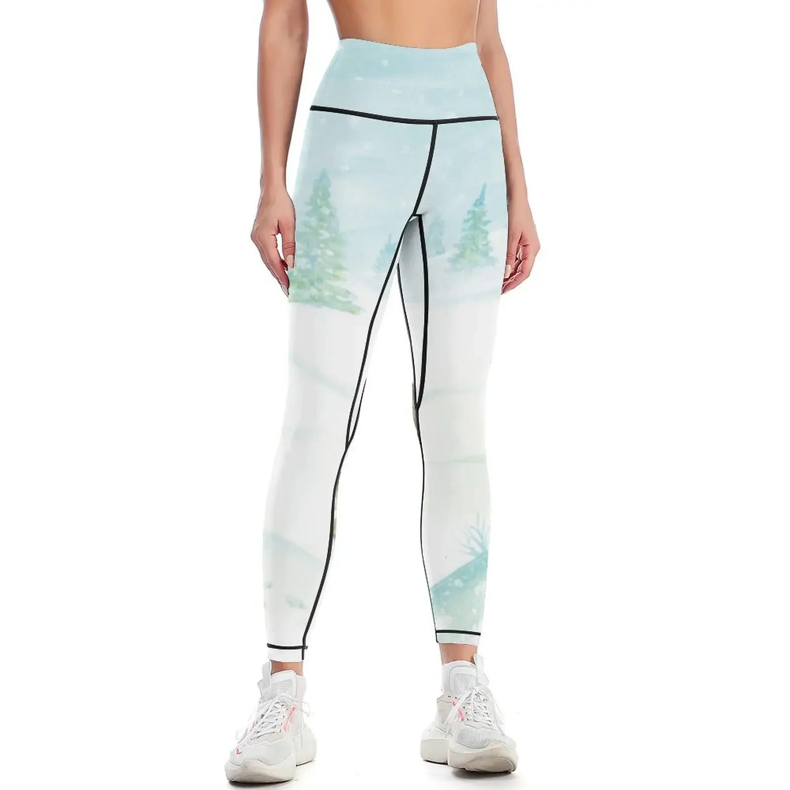 

Wild Rabbits & Snowy Winter Landscape Scene Leggings trousers for fitness Women's sports Women's gym Womens Leggings