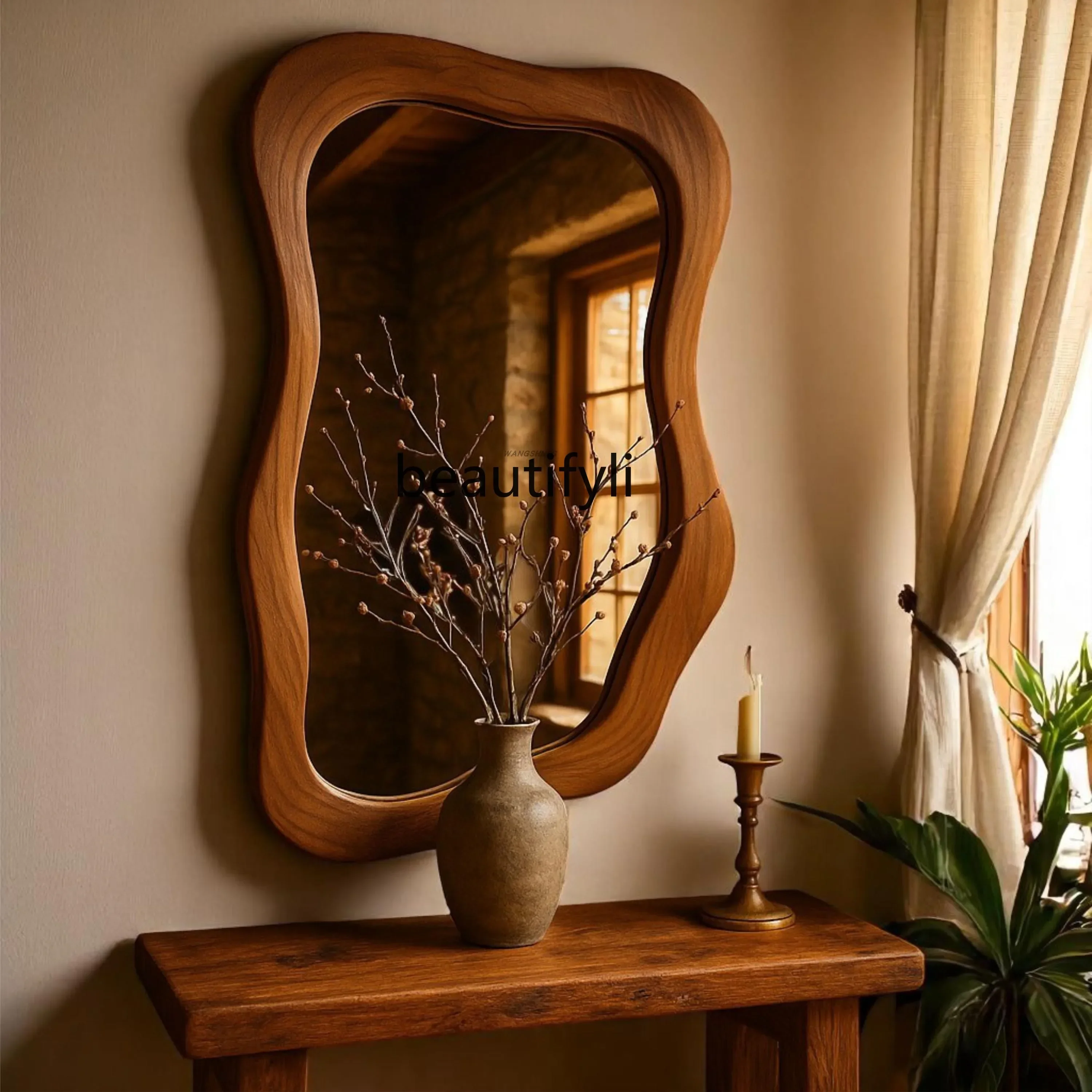 French retro makeup mirror bedroom special-shaped vanity mirror entrance wall-mounted decorative mirror6239