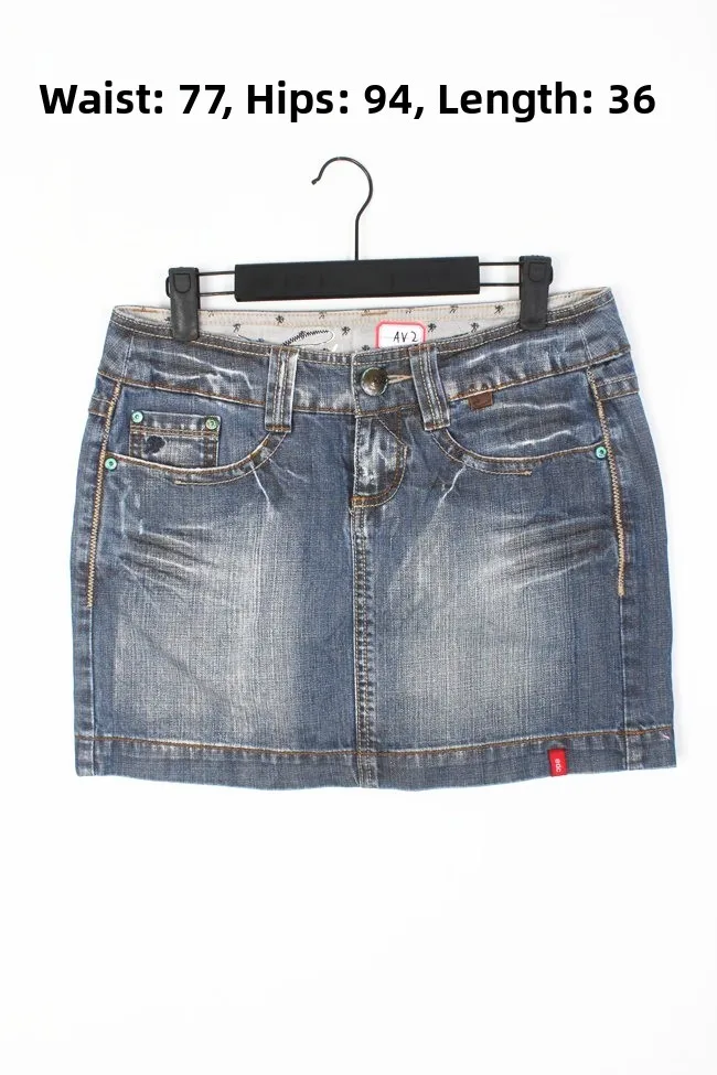 

Vintage Y2K Distred Denim Skirt Streetwear Versatile Tie-dye ort Skirt for Young Girls A-line Skirt Cotton 00%