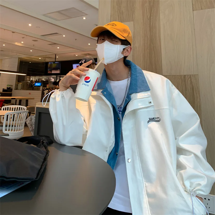 

Повседневная мужская рабочая куртка свободного кроя в спортивном стиле, весна-осень, модный бренд, имитация двухслойности, молодежная мода