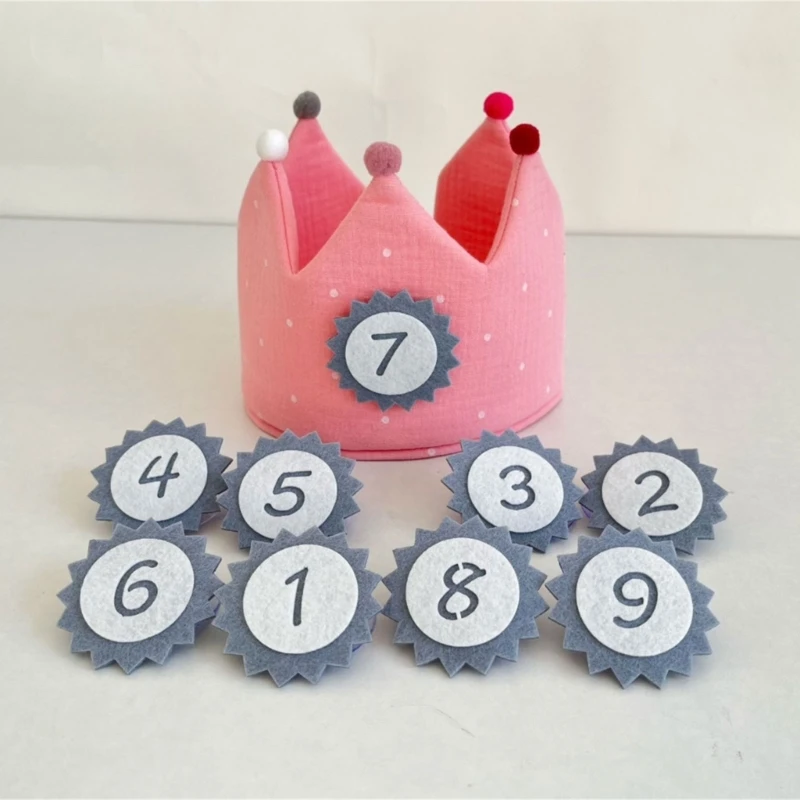 Cotton Baby Birthday Crown Hat with Number Card Soft Adjustable Hat Headband for Girls Photography Props Cap Party Crown Bonnet