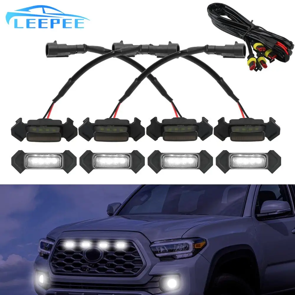 Car Styling Accessories Front Grille Lighting Kit 12V Car LED Grille Amber Lights 4Pcs/Set