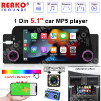REAKOSOUND 1 DIN Car Radio 5 inch Wireless CarPlay Android Auto HD Screen MP5 Multimedia Player Universal 1 din Stereo BT USB