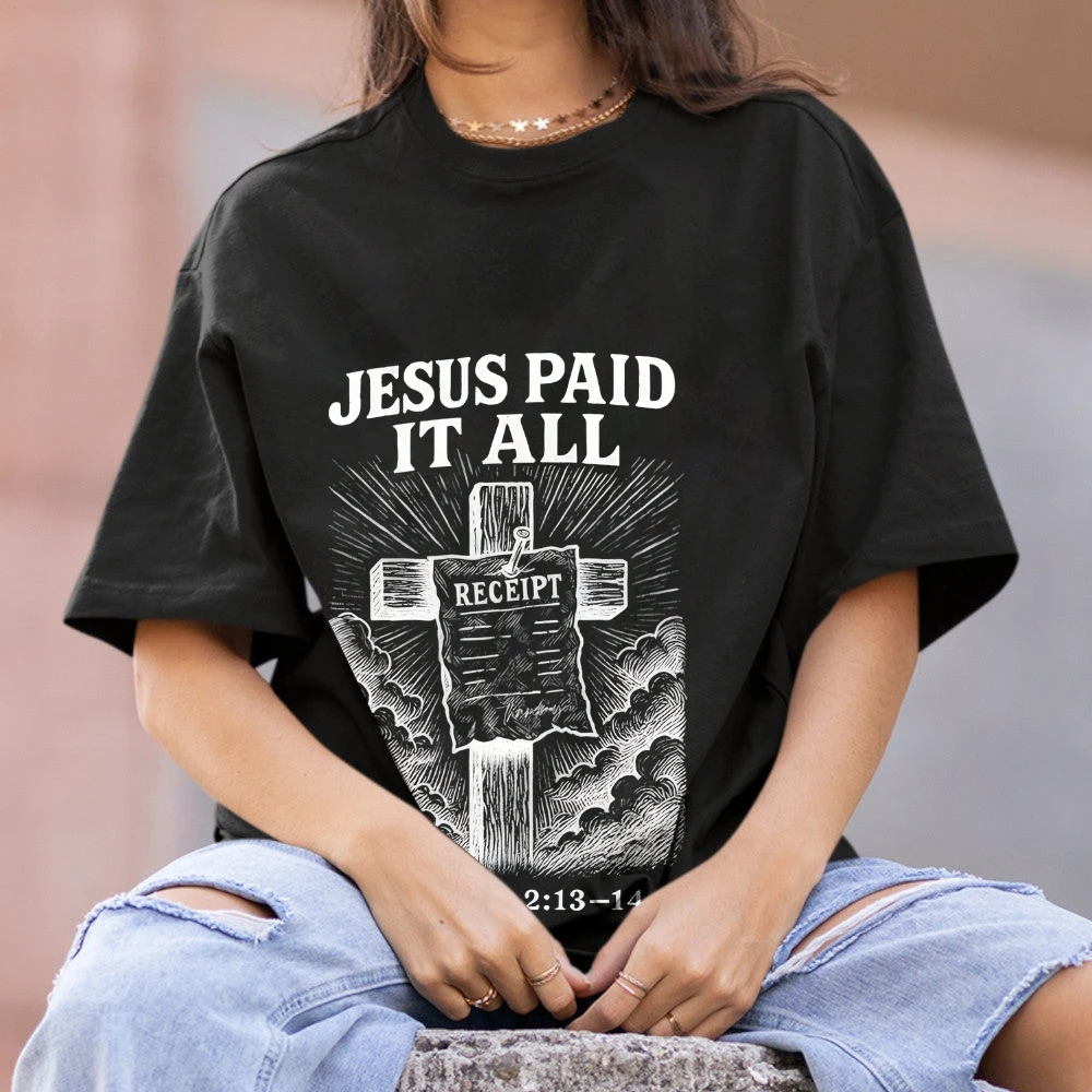 

Уличная футболка Jesus Paid It All, трендовая футболка, винтажная футболка Y2K, повседневная удобная хлопковая футболка большого размера в стиле ретро, графический стиль