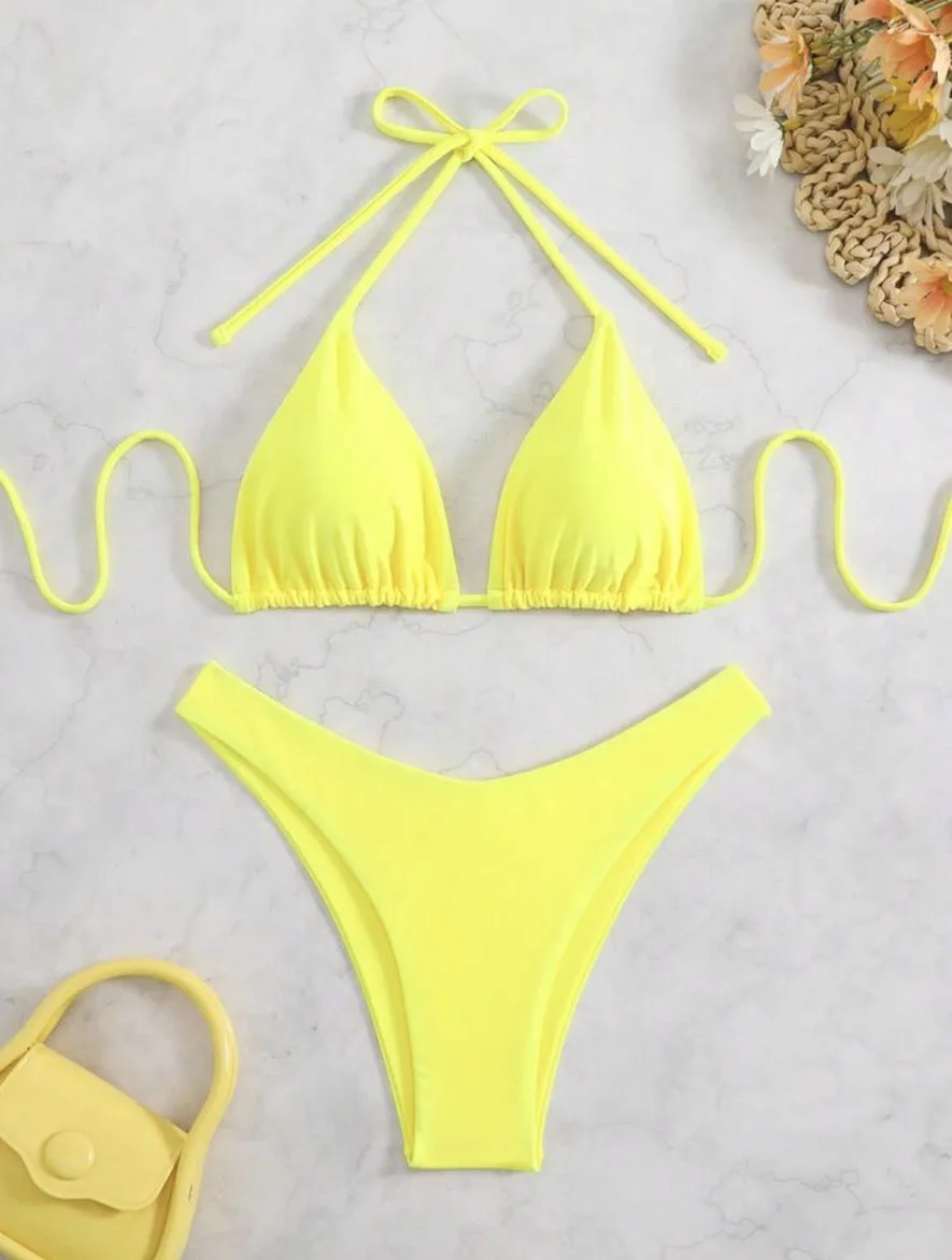 2025 비키니 여성 하이웨이스트 미니 비키니 분리형 푸쉬업 비치 투피스 수영복 휴가 신상 스트랩 솔리드 컬러  thong 비키니