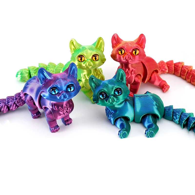 3D Printed Cute Cat Model Toys Sphynx Cat Ornament Realistic Hairless Figurine with Movable Joint Children\'s Funny New Year Gift