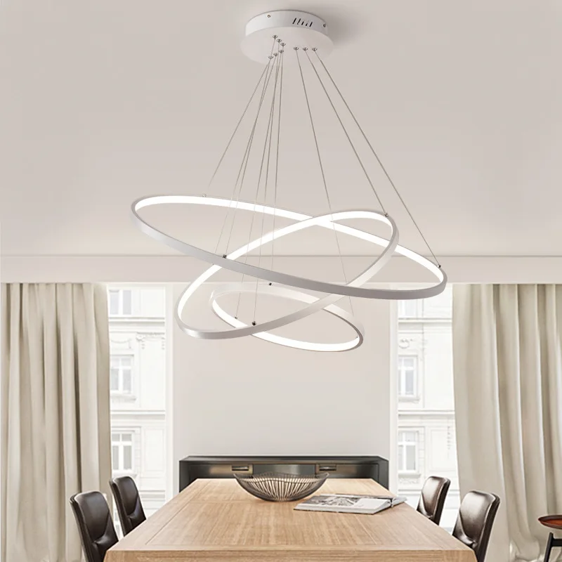 Imagem -05 - Nordic Led Luzes Pingente Ouro Branco Preto Círculo Anéis Brilho 40 60 80cm Luminárias Lustre Sala de Jantar Luzes