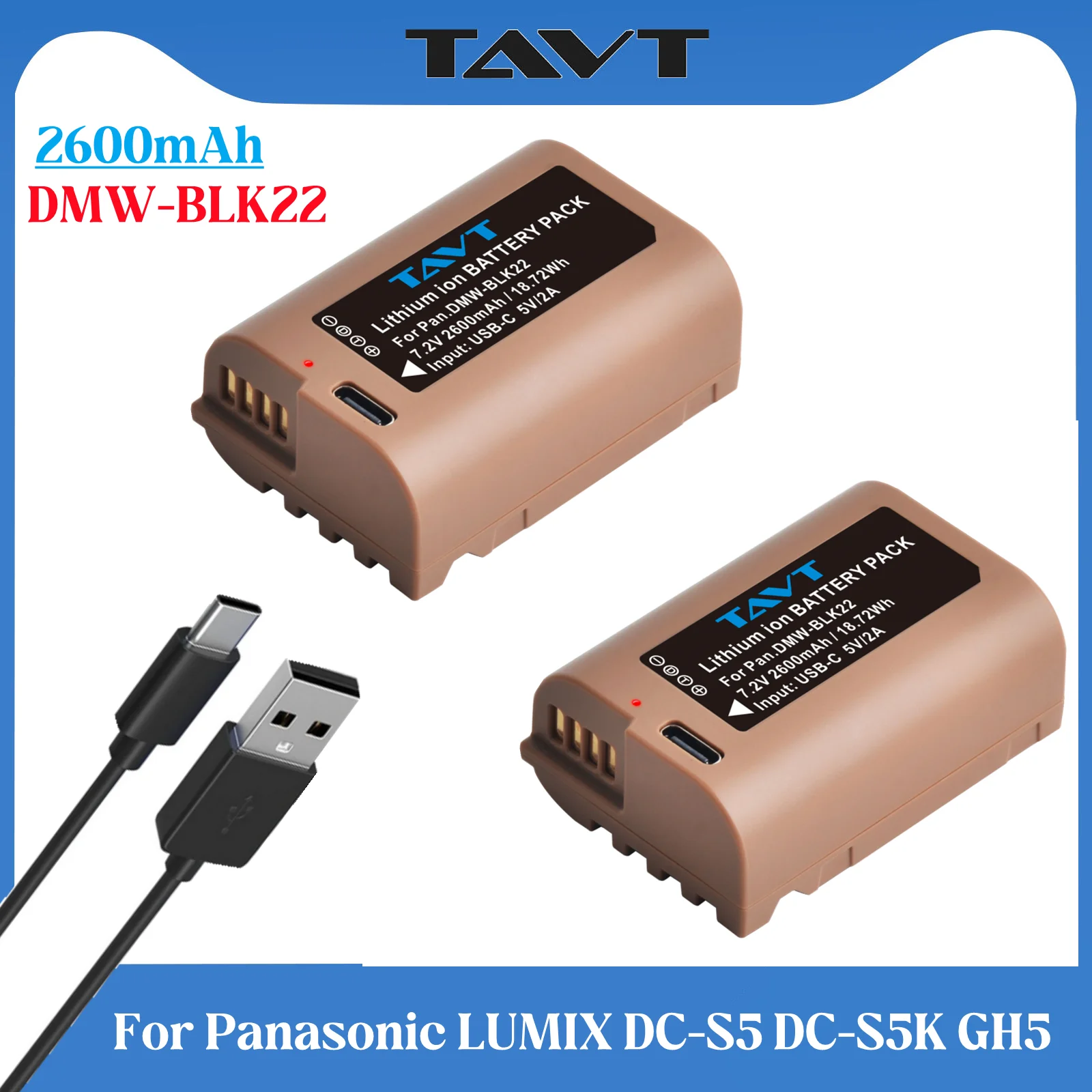 USB DMW-BLK22 DMW BLK22 Battery With Type-C Charging Port For Panasonic LUMIX DC-S5 DC-S5K S5 GH5 GH6 G9 GH5S GH3K GH4