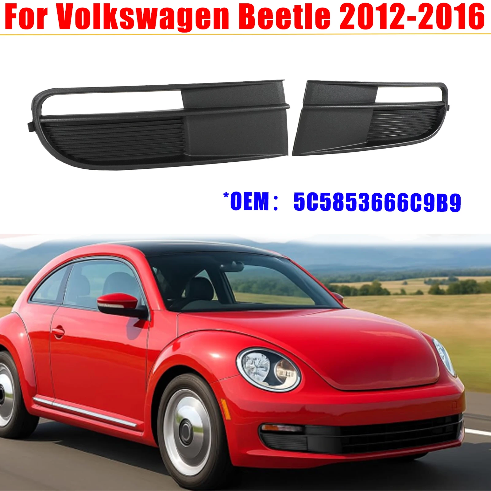 

For Volkswagen Beetle 2012-2016 Fog Light Cover Lamp Trim Matte Black OEM 5C5853666C9B9 ABS Plastic Body Kit Car Accessories