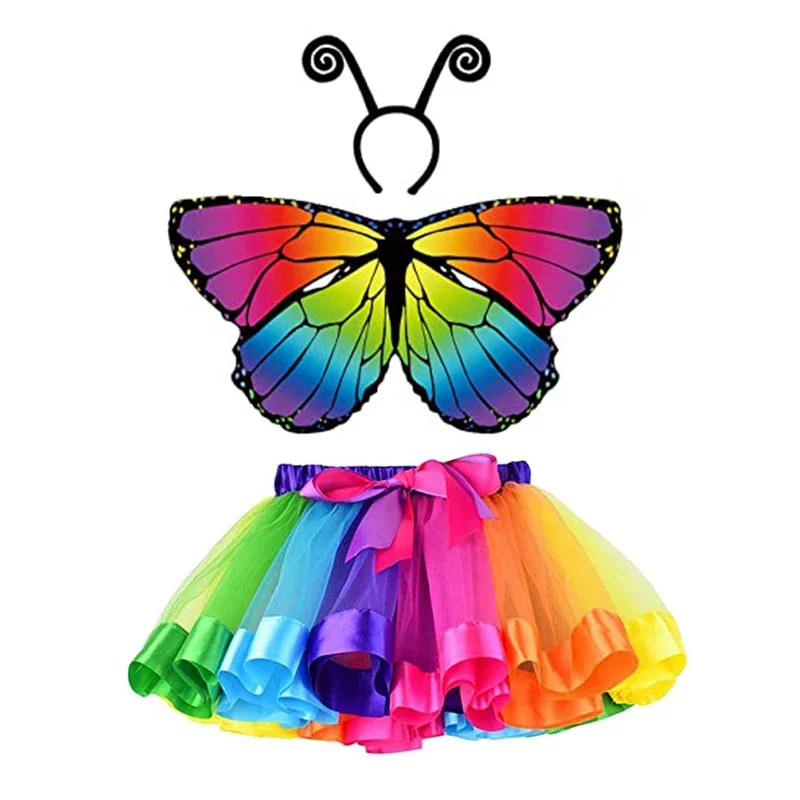 Lovely Butterfly Bees and Ladybug Costume Tutu SKirt Printing Fairy Wing and Headband for Kids Birthday Halloween Party Dress Up