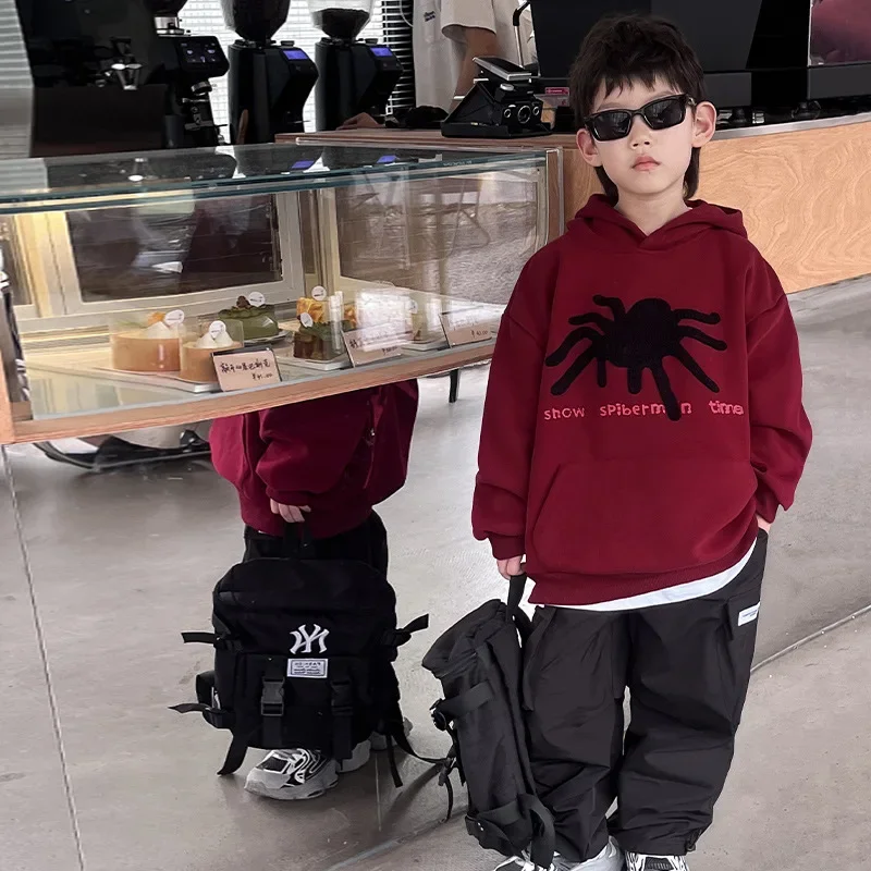 Kid Hoodie Top 2024 Children Autumn Weaving Children Clothing Handsome Big Children Top Three-dimensional Hooded Boy Hoodie