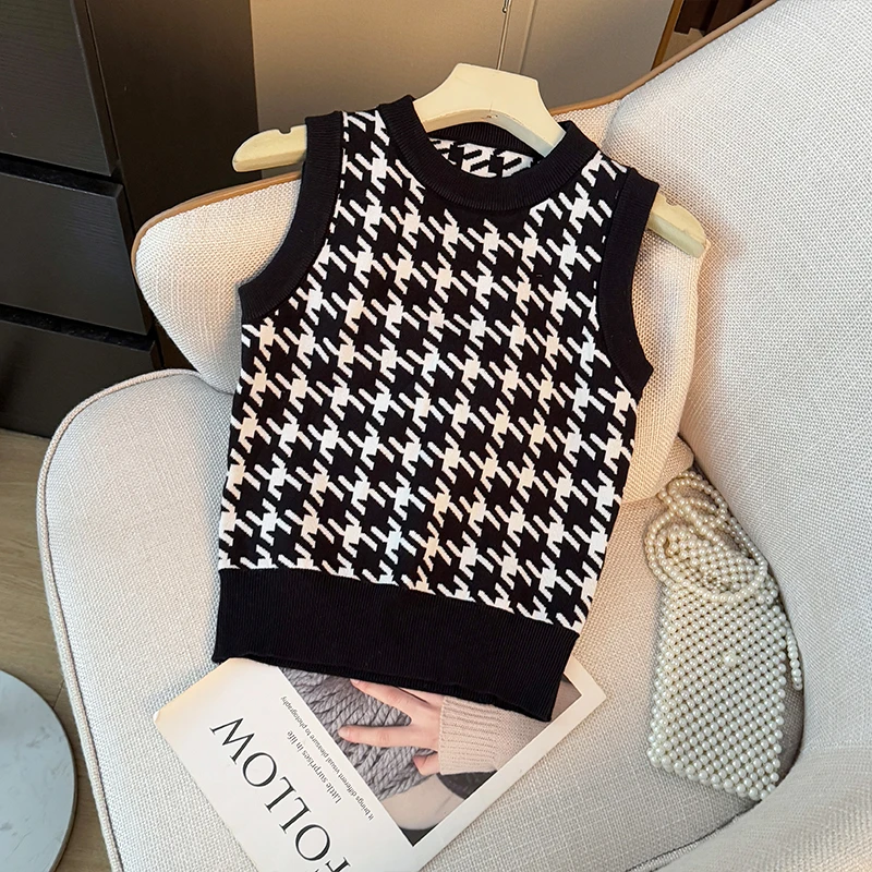 

Женский вязаный жилет с сеткой «Тысяча птиц», осень 2024, тонкий короткий жилет, топ