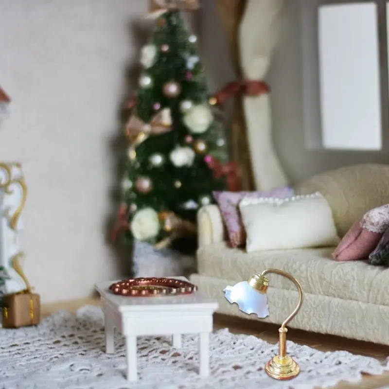 Camera da letto lampada da tavolo bianca mobili in miniatura casa bambola per bambole accessori illuminazione realistica 1:12