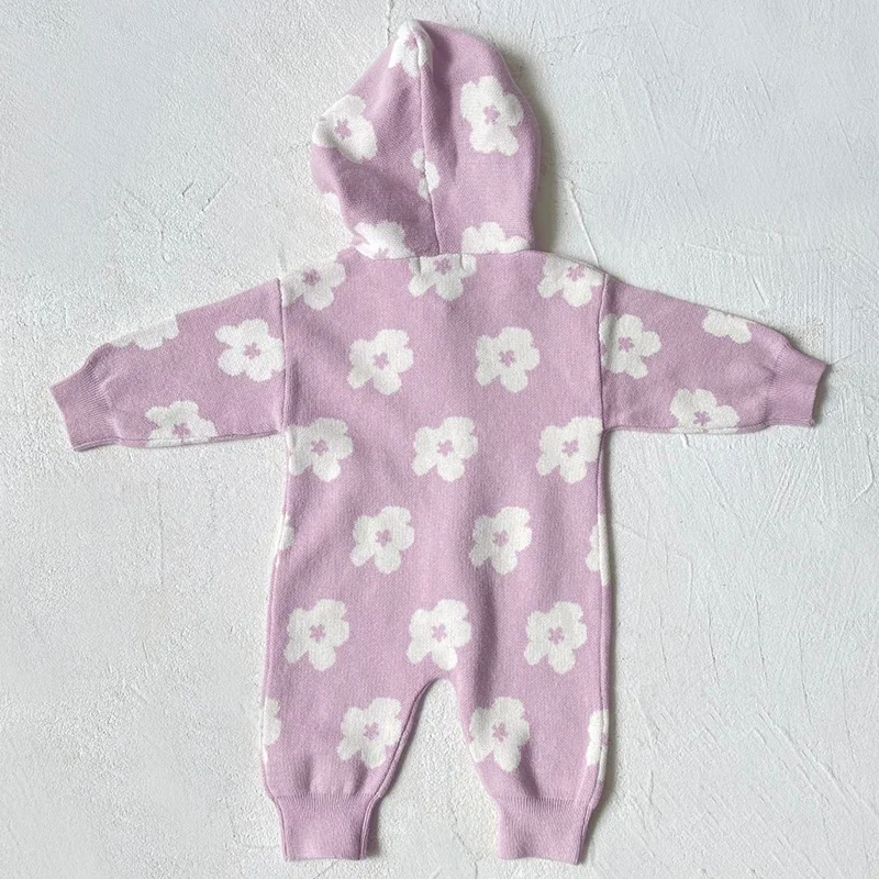 الرضع فتاة مقنعين متماسكة بذلة الخريف الطفل متماسكة رومبير سستة الوليد زهرة طباعة سترة هوديي طويلة الأكمام طفل الملابس #1