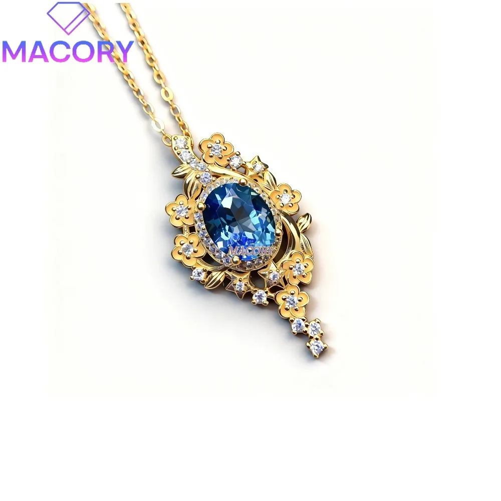

New natural London blue topaz pendant S925 sterling silver exquisite jewelry suitable as a holiday gift for female friends