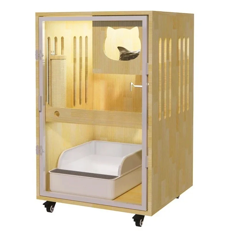 AAWaterproof Cat Villa Solid Wood Luxury Three-Layer Pine Wooden Cat Nest Customization