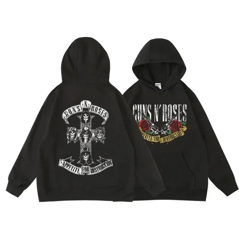 Guns and Roses Back vintage street style cotton wool men's and women's drawstring luxury sweatshirts Fashion fall/winter