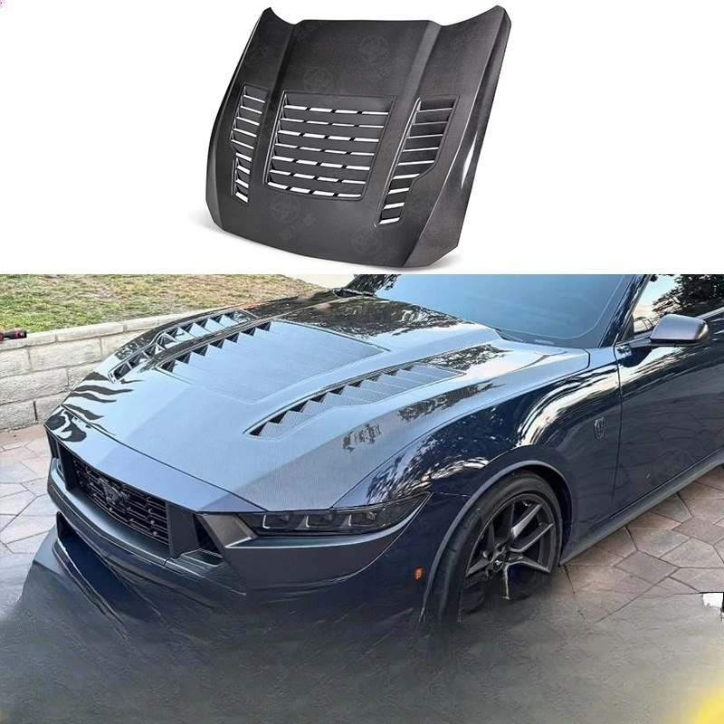 Suitable for Ford Mustang, carbon fiber hood, perforated hood, front hood enclosure