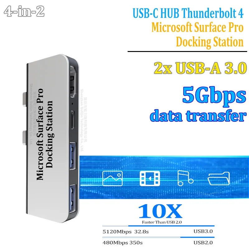 도킹 스테이션 USB-C Thunderbolt 4 허브 40Gbps 데이터 100W 충전 8K 60HZ 디스플레이 Microsoft Surface pro9 Surface pro8 및 Surface proX용 액세서리