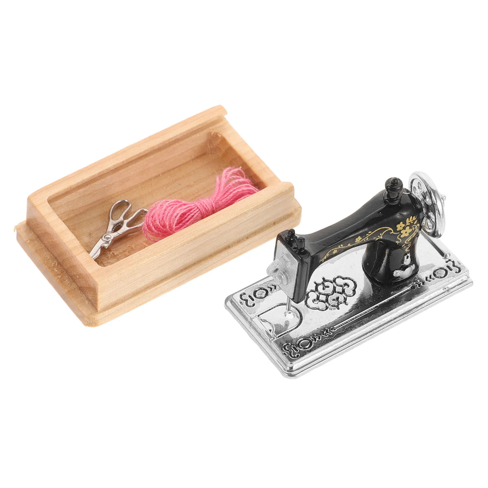 

Mini Sewing Machine for Mini House Decoration Handmade Wood Plastic Construction Excellent Craftsmanship Lifelike Proportion