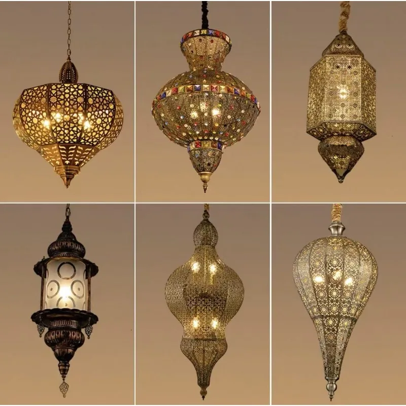 

Southeast Asian Style Hanging Pendant Light Fixture Morocco Lamp Dining Room Turkish Asia Cloth Shop Restaurant Decor Chandelier
