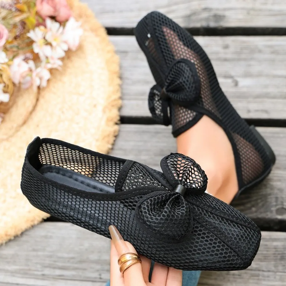 Retro Flache Schuhe Sommer Neu Quadratische Spitze Fischernetz Atmungsaktiv Hohl Ausgefallene Slip-on Baotou Halbpantoffeln Größe 42 – Detail 24