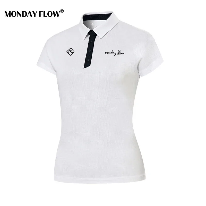 Monday Flow Golf Women's Short Sleeve T-shirt Polo Design Split Bottom Fashion Sports Top Golf Shirt for Women Golf Shirts