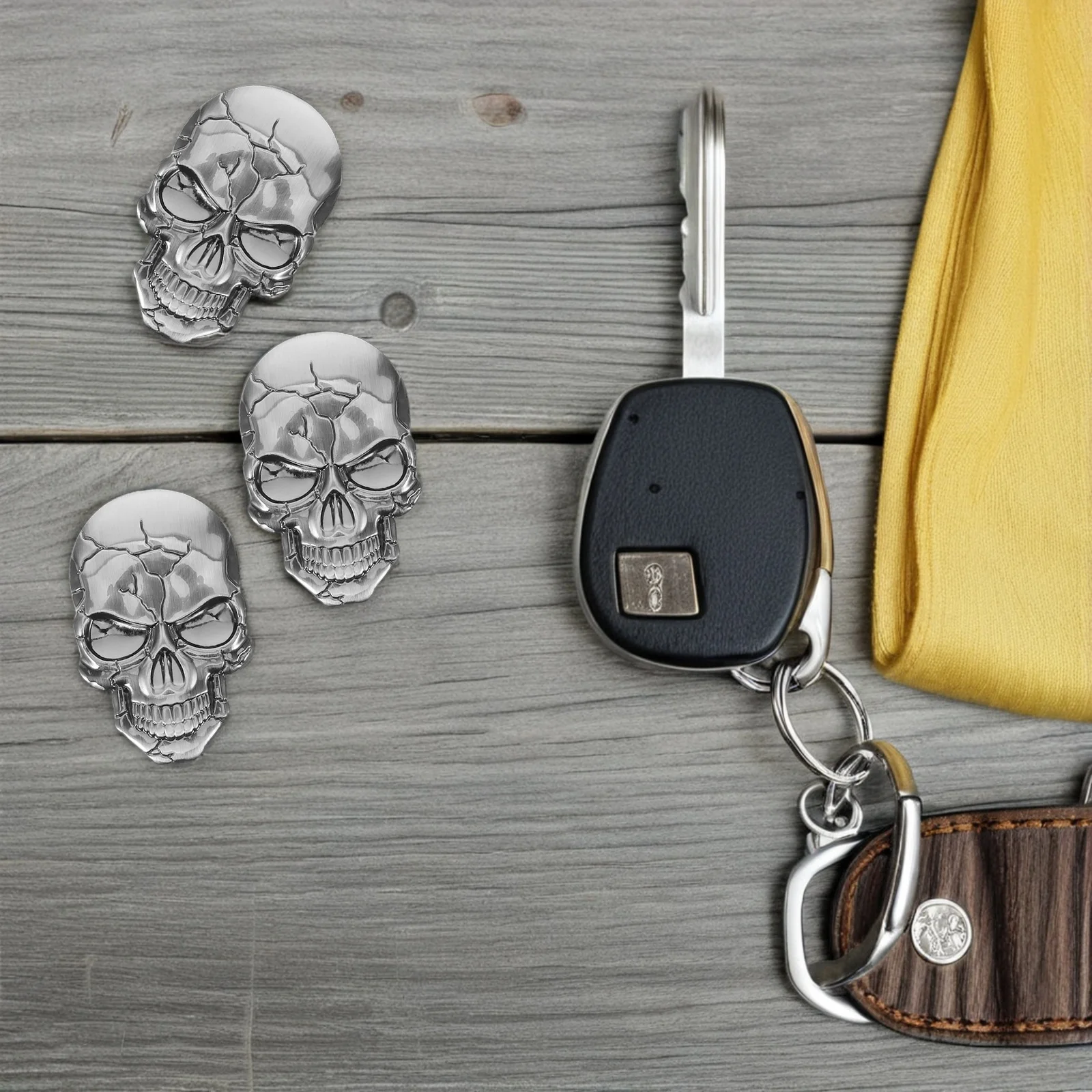 

4pcs Car Decoration Sticker 3D Metal Skull Emblems Aluminum Alloy Scratch Resistant Fade Proof Diy Vehicle Exterior Upgrade For