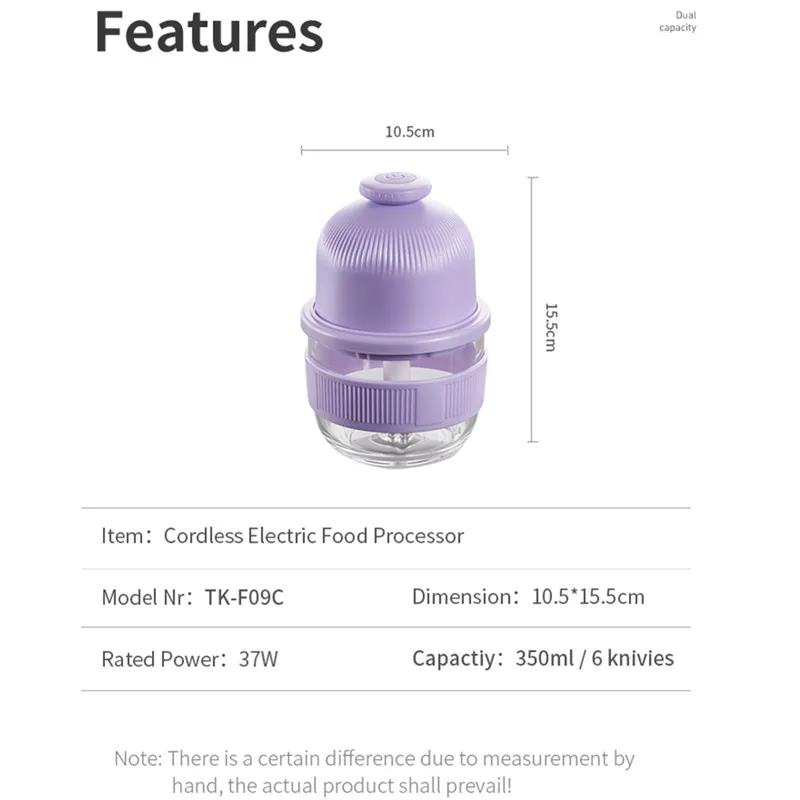 

350 мл перезаряжаемая портативная мясорубка, мясорубка, стеклянный процессор, машина для чесночного пюре