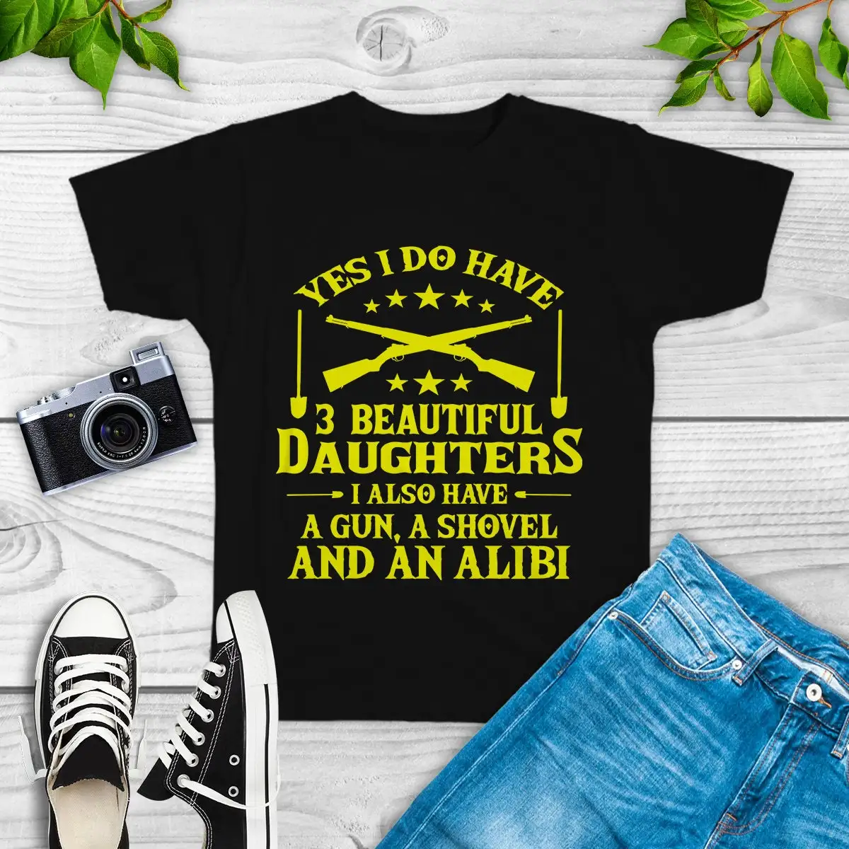 3 Beautiful Daughters T Shirt Fathers Day Gift For Papa Daddy Pop Husband Hubby Grandpa Granddad Grandfather