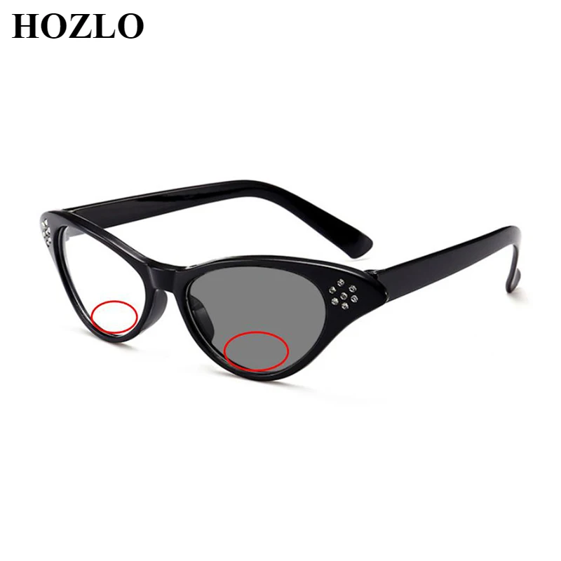 

Women Photochromic Bifocals Cat Eye Reading Glasses Magnifier Female Diamond Frame Look Near Far Presbyopic Sunglasses Oculos