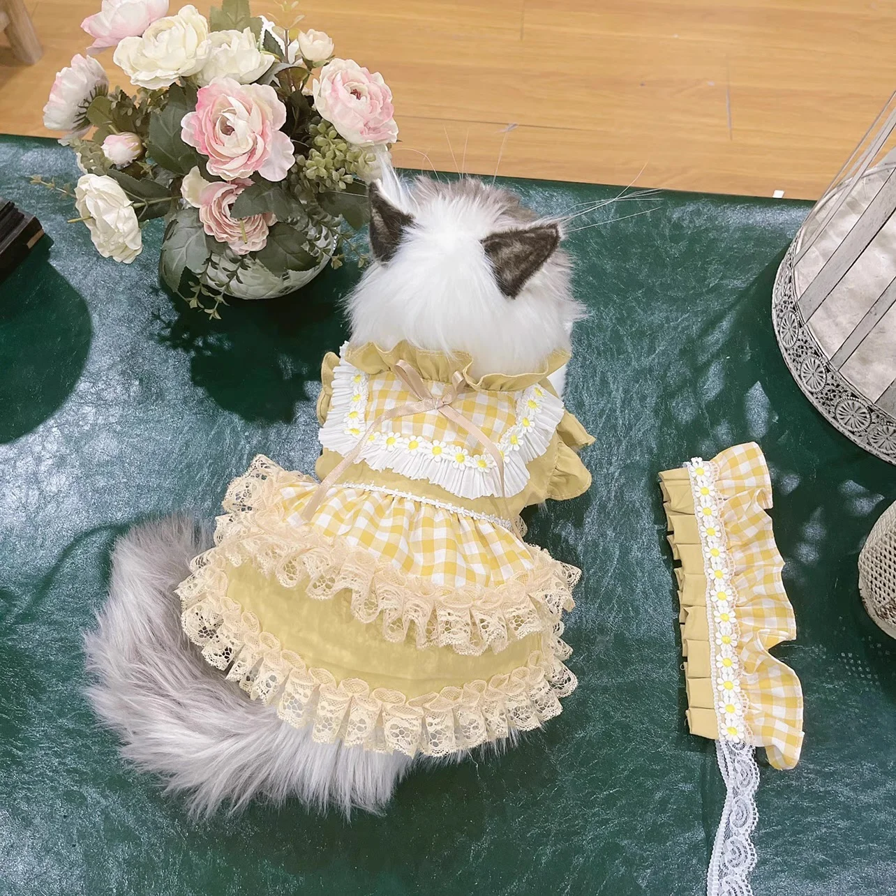 

Original Pet Cat Dog Rabbit Dress skirt Yellow gingham skirt Teddy Bear Yorkshire