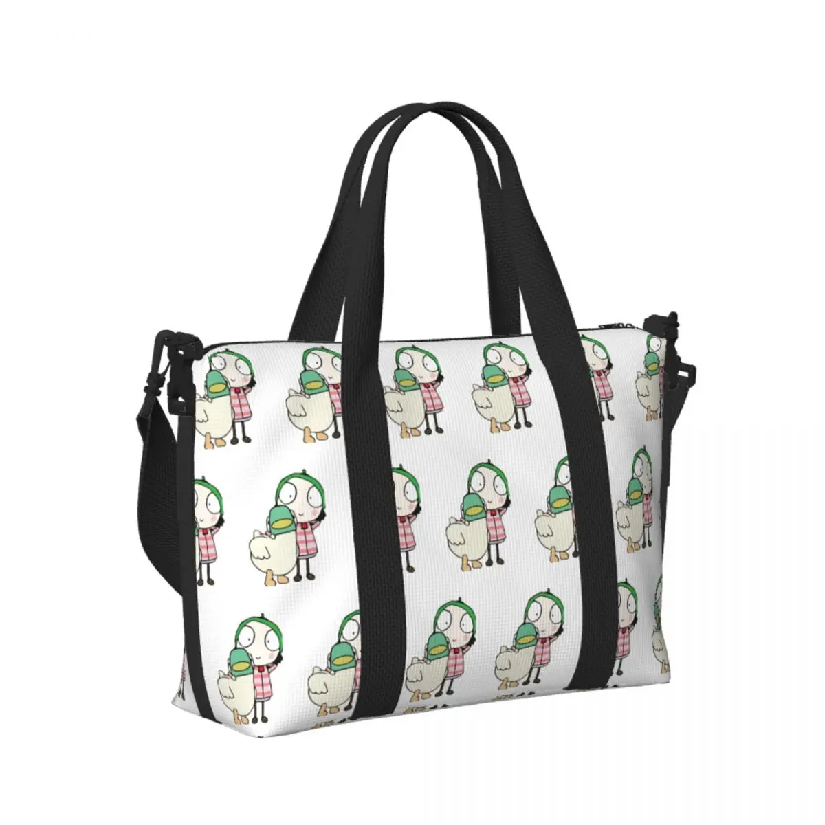 

Custom Sarah And Duck Having Fun Beach Travel Bag Large Capacity Tote Bags for Gym Sport Women Shopping Duffle Shoulder Bag