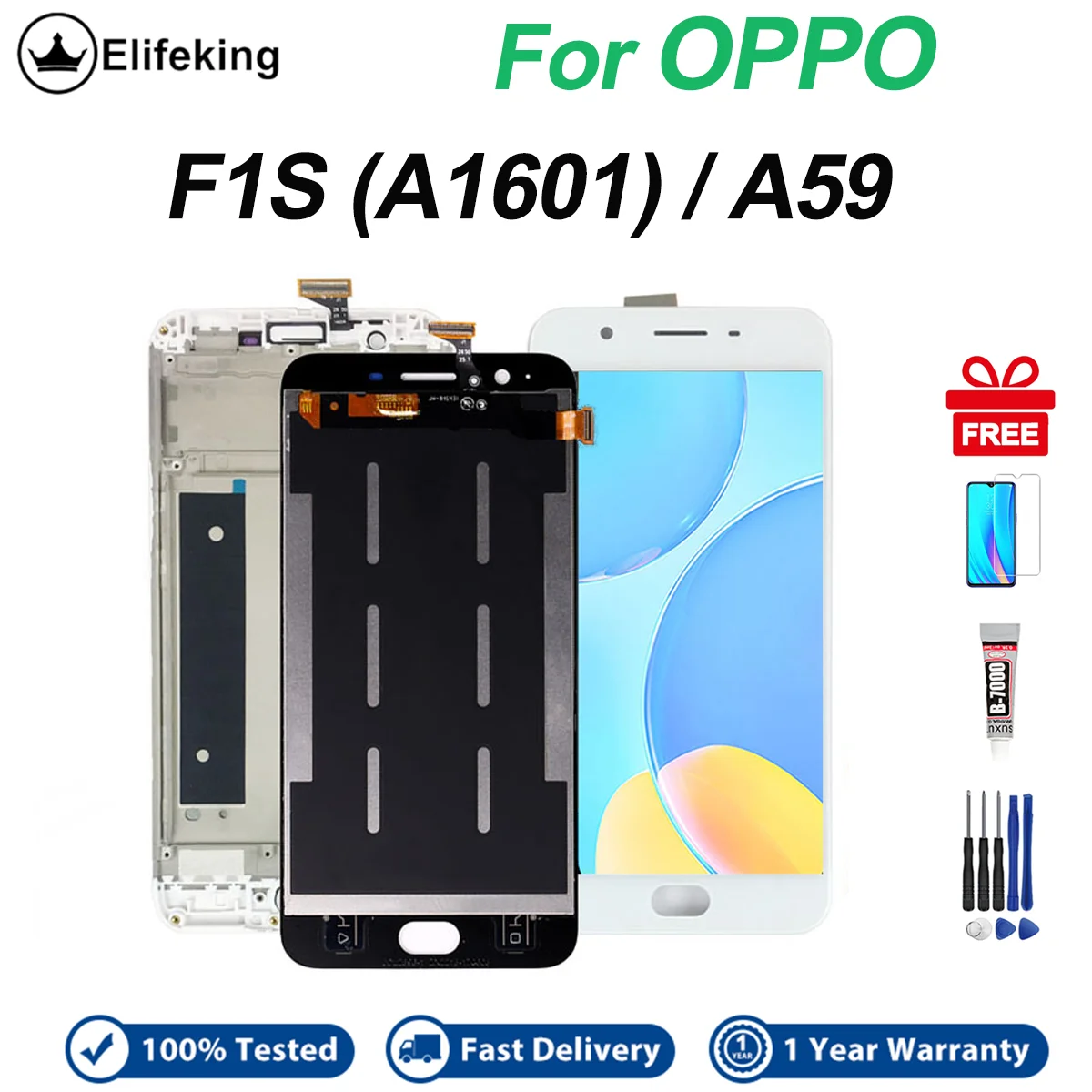 

For OPPO A59 / F1s A1601 LCD Display Touch Screen Digitizer Assembly With Frame Replacement Parts with Free Film Screwdrive Glue