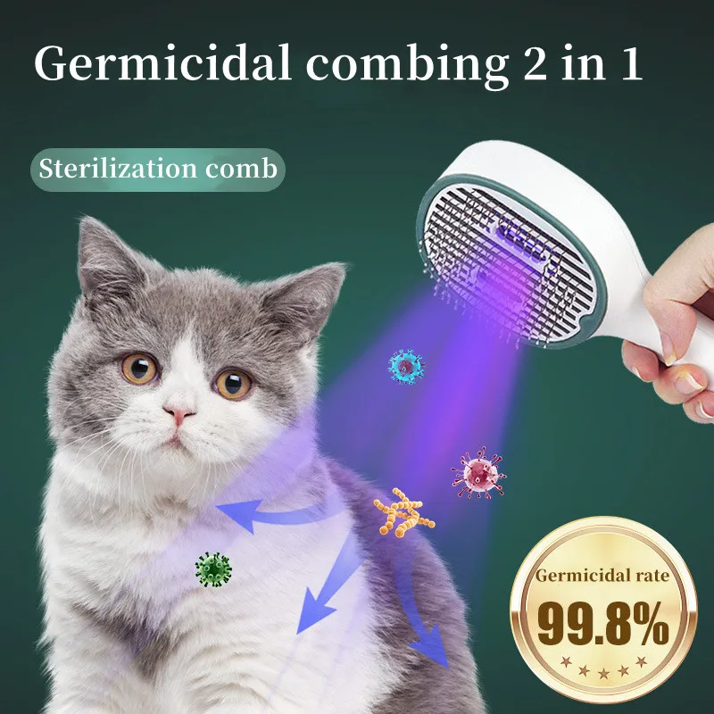 Cat Comb Dog Hair Remover Brush UVC Sterilization Pet Grooming Slicker Needle Comb Removes Tangled Self Cleaning Pet Supplies