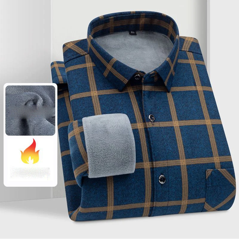 Fashion Loose Lapel Button Pockets Plaid Shirts Men's Clothing 2023 Winter New Oversized Casual Tops All-match Warm Shirt