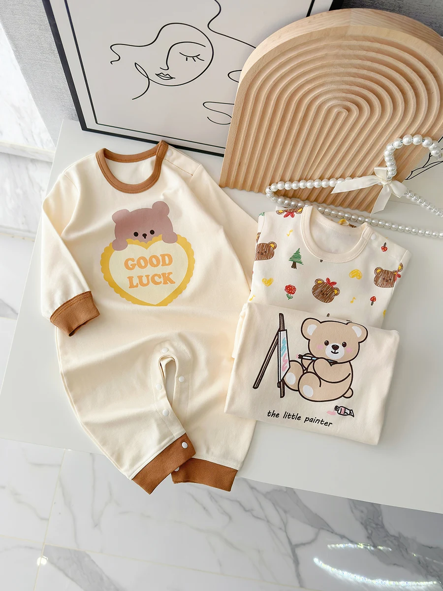 Baby Long Sleeve Boy Girl Cotton Bear Jumpsuit Newborn Crawling Pajamas Romper Autumn 0-18 Months Baby Onesie Costume Bodysuits