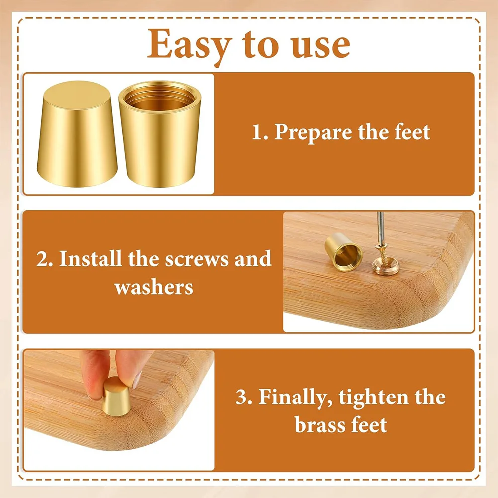 4PCS Brass Cutting Board Feet Non Slip Riser Legs With Screws For Kitchen Chopping Board Jewelry Box Display Tray Stand