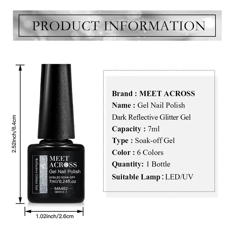 MEET ACROSS 7ml Red Series  Reflective Glitter Gel Nail Polish Autumn And Winter Series Semi Permanent UV DIY Nail Art For Manic