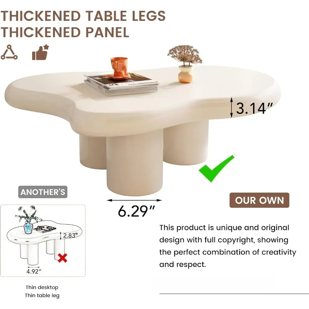 Coffee Table,Modern White Coffee Table for Living Room,Cute Irregular Indoor Tea Table with 3 Legs,Coffee Table