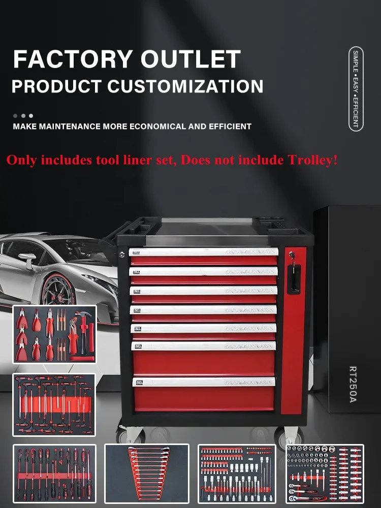 Auto Repair Maintenance Hardware Hand Tools Kit Socket Set Vehicle Herramientas Fit Tool Drawers Cabinet Trolley