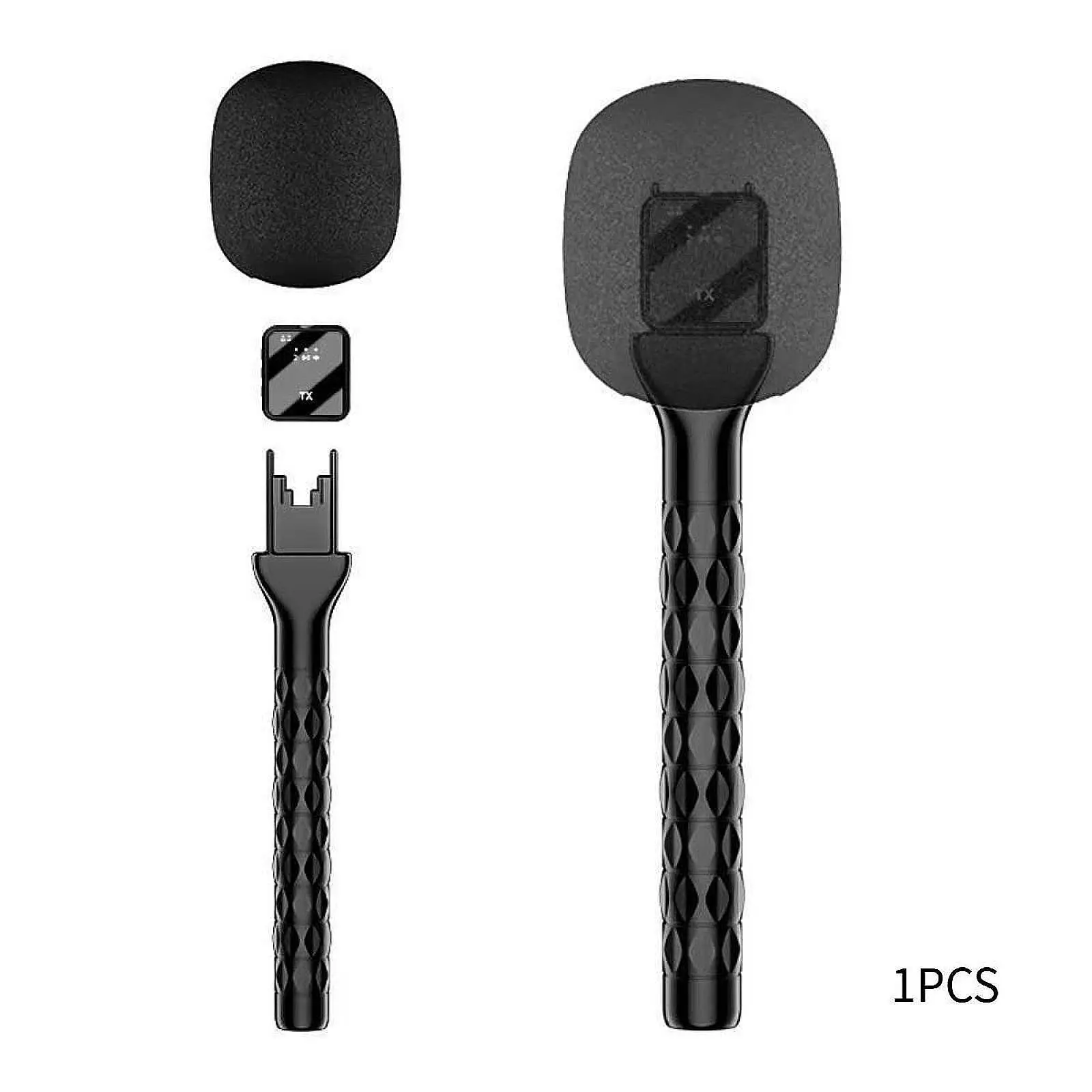 Handheld Lavalier Interview Microphone Adaptor Universal with Windproof Sponge Microphone Handheld Grip Stick Black Mic Stand