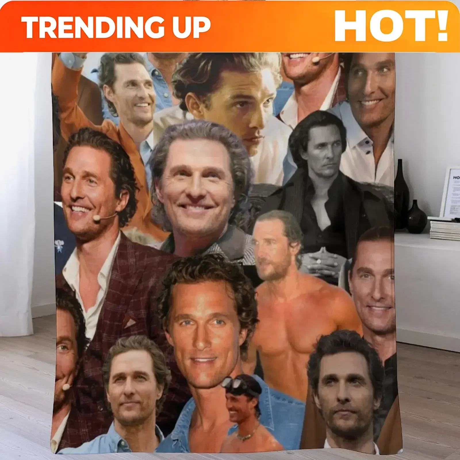 Custom Matthew McConaughey Photo Collage Throw Blanket Cozy Napping Blanket Gift For Mom Dad