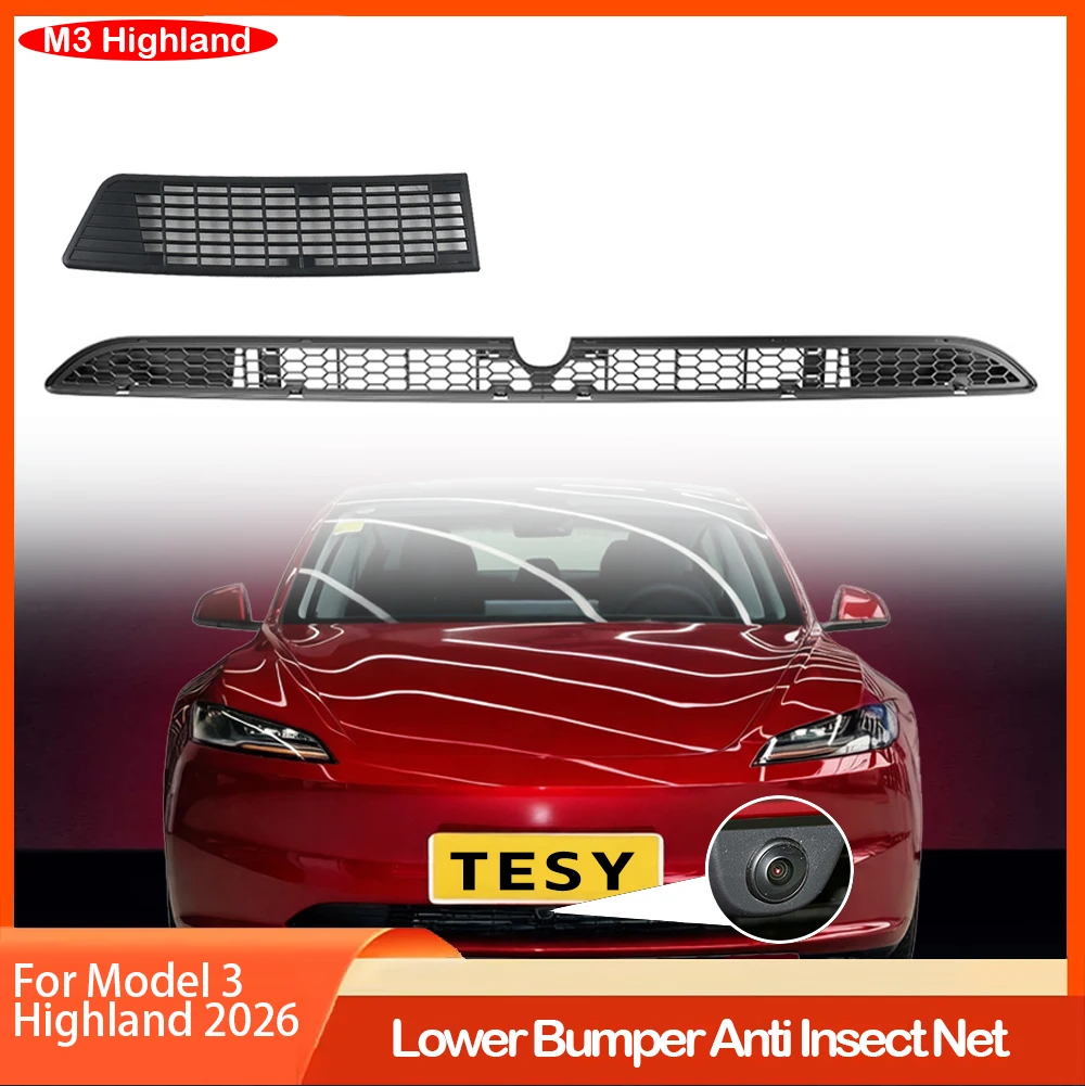 Upgrad Radiator Shield Mesh with Front Camera Opening for Tesla New Model 3 Highland 2026 Anti-Insect Bug Filter Guard Protector