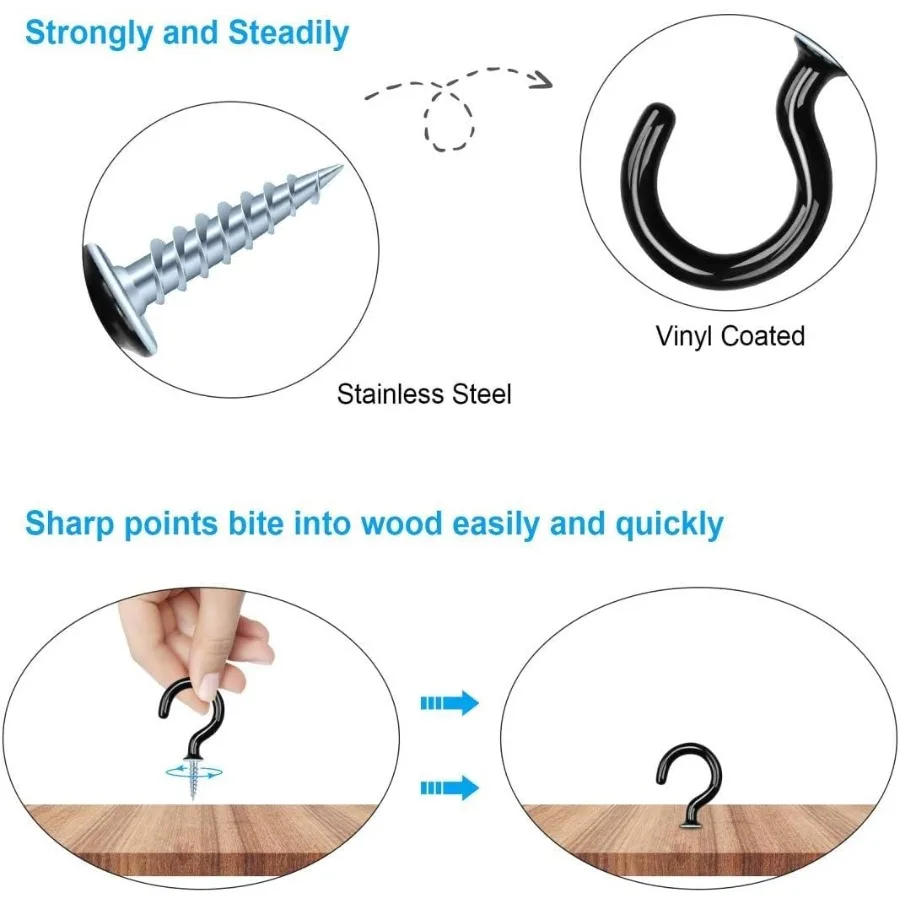 70 قطعة خطافات السقف للتعليق 6 أحجام الأبيض الفينيل المغلفة كأس المسمار السنانير لتعليق النباتات أضواء عيد الميلاد أكواب ديكو 1 2" #3