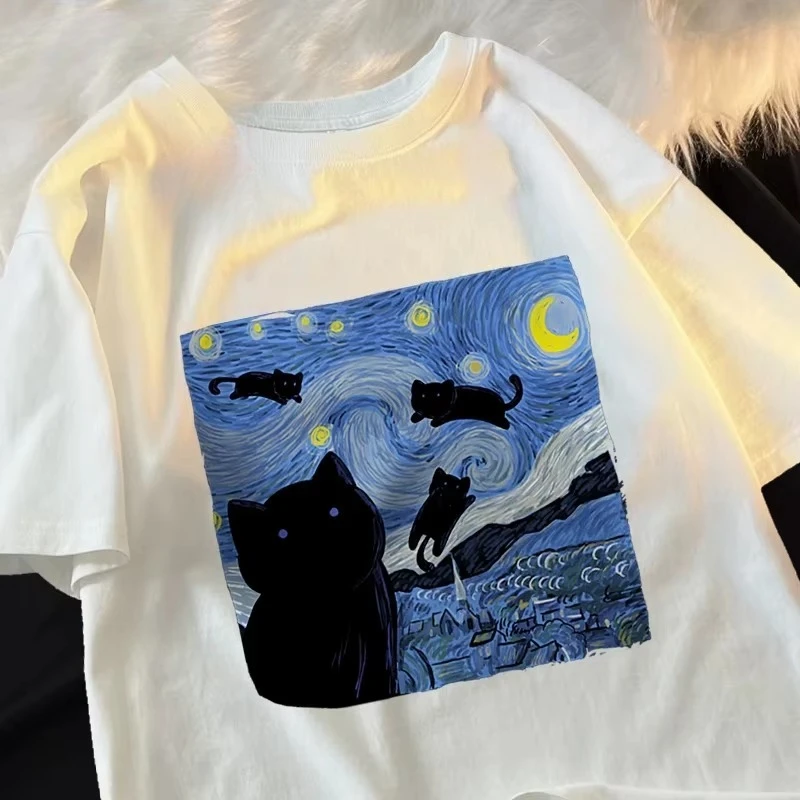 

Star Cat Night Lion Colorful Printed Women's T-shirt Summer Breathable Casual T-shirt Loose Casual Round Neck Harajuku T-shirt