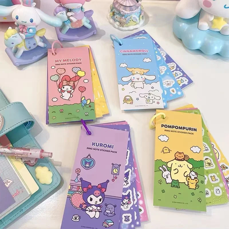 Sanrio Memo Book Stickers Hello Kitty Kuromi Cartoon Hand Account Diy Goo Card Combination Ring Buckle Sticker Kids Toys