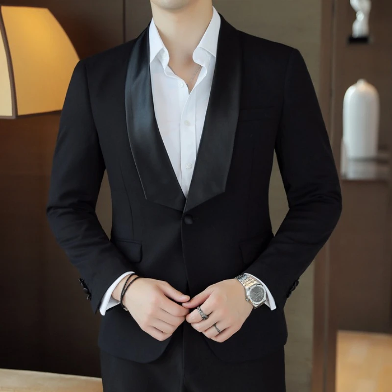 

2026 Spring Men's Casual Business Suit Jacket High Quality Slim Lapel Spliced Social Banquet Dress Jacket Wedding Groom Blazers